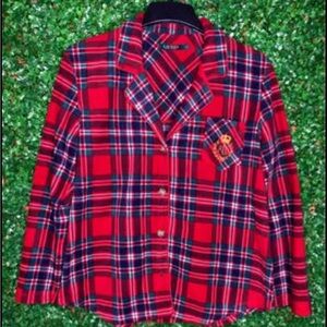 Ralph Lauren Red and Blue Plaid with cheetah print pajama Shirt